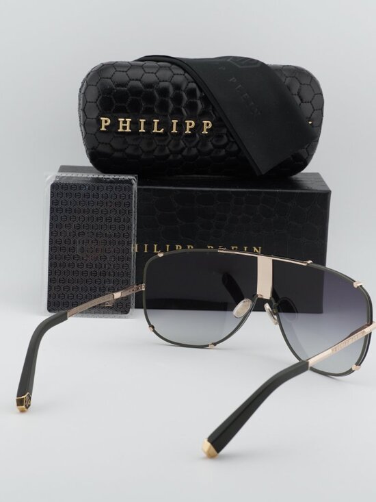 Philipp Plein SPP075M 0376 Aviator Sunglasses – Gold / Grey